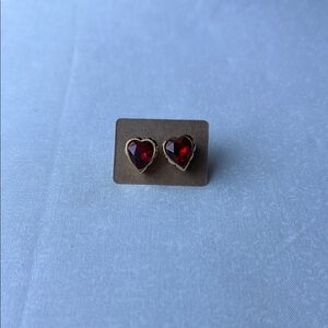 Gold colored Red Heart Crystal‎ Earrings